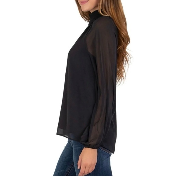 Joie Sheer Long Sleeve Smocked Blouse, Caviar - Picture 3 of 6